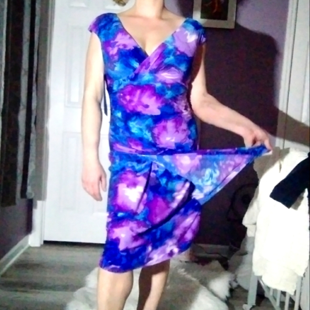 v-neck, slight off shoulder dress